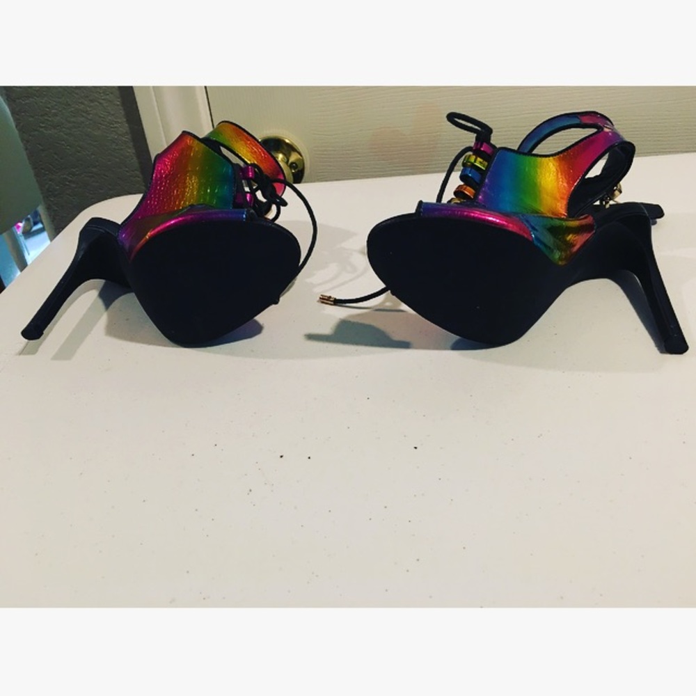 Privileged Neon Rainbow Metallic  Lace -Up Heels 6 - Picture 6 of 8